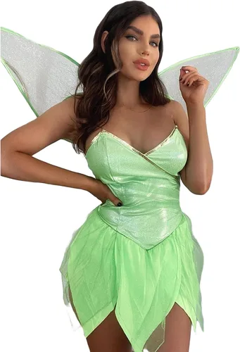 Vista 2 de Ropa de hadas para mujer disfraz de hada de Pixie brillante vestido de cosplay de Halloween con alas de mariposa trajes de lujo