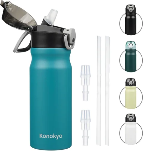 Vista 25 de Konokyo Botella de agua aislada de 22 onzas con pajilla, asa de transporte, verde militar