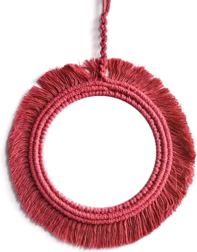 Vista 7 de Espejo de pared de macramé con flecos redondos para dormitorio, apartamento, entradas, decoración del hogar, espejo de pared