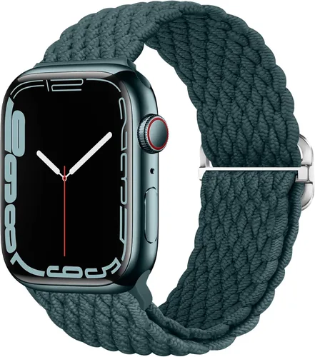 Vista 39 de Qimela - Correa elástica Solo Loop compatible con Apple Watch de 49 mm, 46 mm, 45 mm, 44 mm, 42 mm, 41 mm, 40 mm y 38 mm, correa trenzada Verde