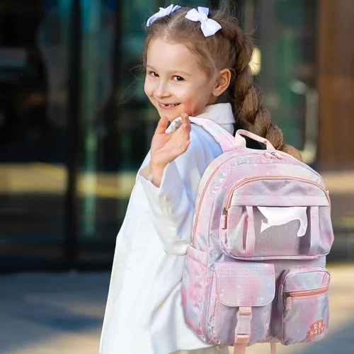 Vista 5 de REHALY Mochilas infantiles para niñas, lindas mochilas escolares para niños para escuela primaria, escuela primaria, mochila escolar de teñido