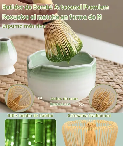 Vista 4 de JBER Matcha Set, 7PCS Matcha Whisk Set with Bamboo Whisk for Matcha Starter Gradiente verde claro