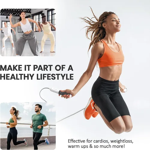 Vista 5 de multifun Cuerda de saltar digital con contador inteligente y temporizador, cuerda de saltar de velocidad ajustable para fitness, pérdida
