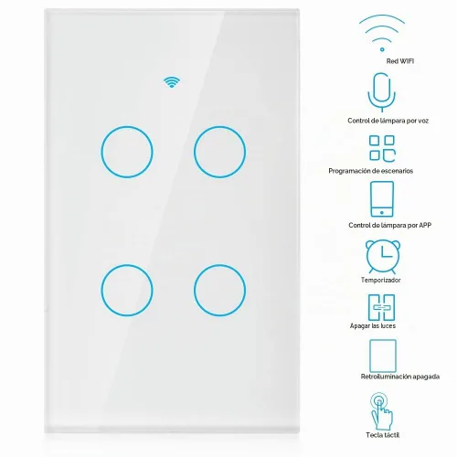 Vista 8 de Interruptor de pantalla táctil WiFi, control de luz inalámbrico inteligente con activación por voz para Google Home y Siri, carga de 4 vías de 2200