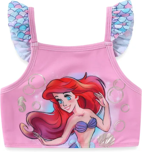 Vista 3 de Disney The Little Mermaid - Traje de baño para niñas con UPF 50+, parte superior tankini y parte inferior de bikini para niños pequeños y grandes