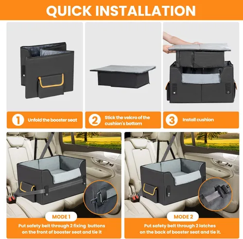 Vista 5 de Asiento elevado de coche para perros pequeños, asiento elevado para perros y mascotas, cama transportadora de viaje para automóvil con correas