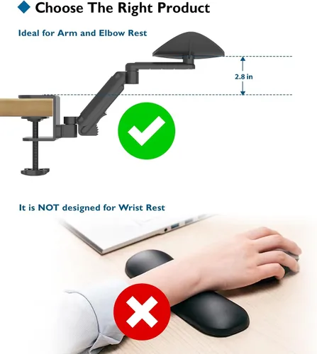 Vista 2 de BONTEC Reposabrazos ajustable para escritorio, almohadilla ergonómica para codo, soporte de brazo de escritorio giratorio de 360° y extensible