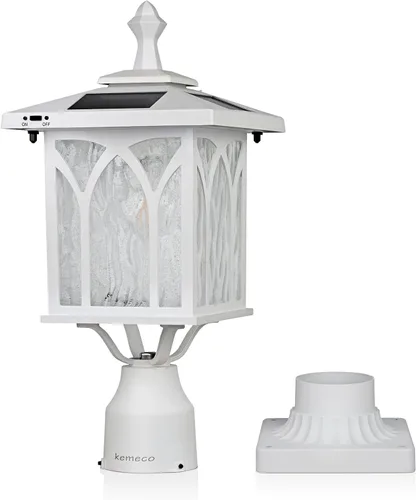 Vista 2 de ST4328Q-W - Lámpara solar de poste exterior de aluminio fundido blanco con montaje de pire de 3 pulgadas para poste, pilar, patio, jardín, paisaje