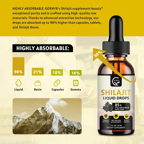 Vista 3 de Suplemento líquido orgánico puro Shilajit de alta potencia del Himalaya, gota de resina Shilajit para hombres y mujeres, potencia máxima 85+