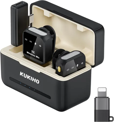 Vista 12 de Paquete de 2 micrófonos de solapa inalámbricos para iPhone, iPad y teléfono Android, micrófono de solapa Plug and Play, micrófono inalámbrico