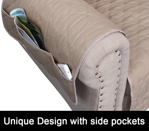 Vista 6 de CHHKON Fundas para muebles, funda de sofá con bolsillos laterales, 100% impermeable, acolchada, protector de muebles para perros, mascotas y sofá