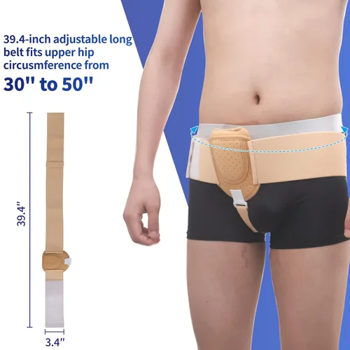 Vista 6 de Cinturones de hernia para hombres, cinturón de soporte de hernia inguinal con almohadilla de compresión extraíble, braguero de hernia ajustable