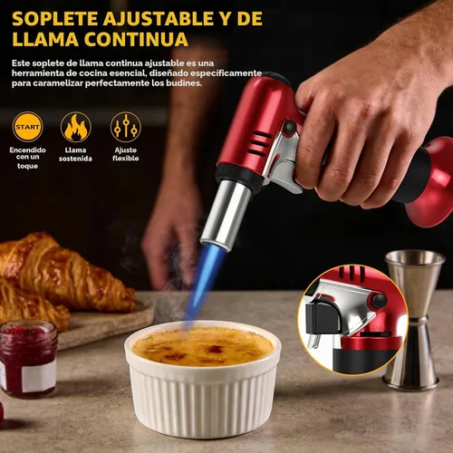 Vista 3 de Semlos Antorcha de butano con indicador de combustible, antorcha de cocina S-907 Rojo