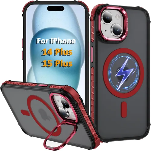 Vista 53 de Funda KETGII para iPhone 13, para iPhone 14, compatible con MagSafe, carga inalámbrica, resistente, a prueba de golpes, pata ajustable, delgada