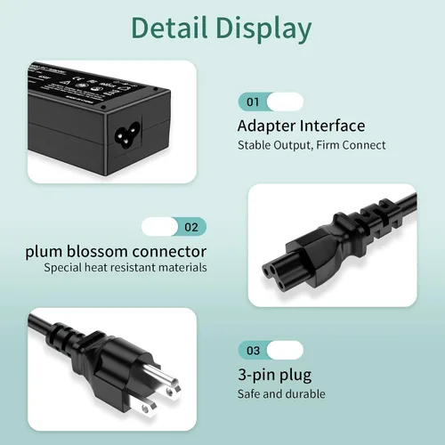 Vista 5 de Cargador adaptador de CA de 65 W para cargador Dell Inspiron 15 3000 5000 7000 3552 3558 3576 3580 5551 5557 5558 5559 5566 5567 5568 5570 5582 5583