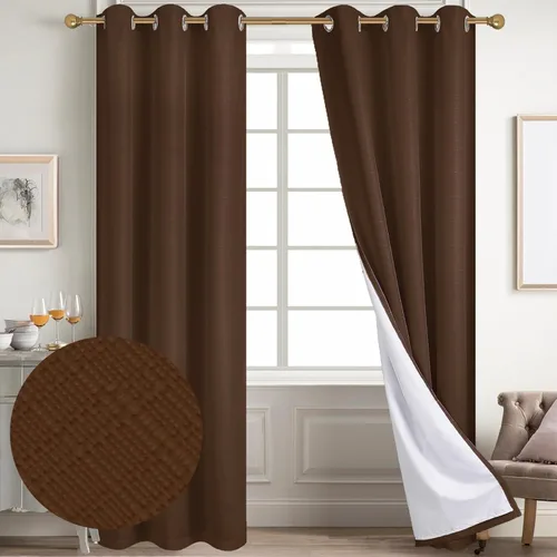 Vista 28 de Diraysid Cortinas 100% opacas de lino beige para dormitorio, con ojales, aislamiento térmico, cortinas de oscurecimiento de habitación