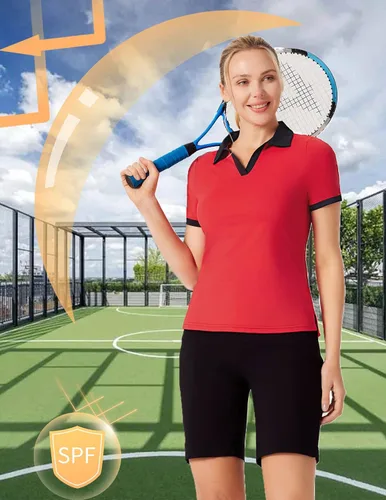 Vista 4 de JACK SMITH Camisas de golf para mujer, UPF 50+, ligeras, de secado rápido, camiseta polo de manga corta para tenis, para exteriores, tallas S-XXL