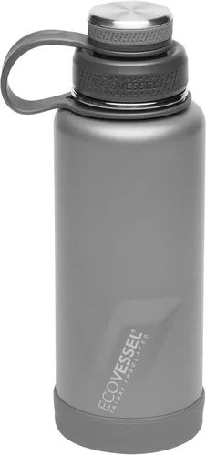 Vista 7 de EcoVessel Botella de agua de acero inoxidable con tapa doble aislada, botella de agua aislada con colador y protector de botella de silicona, taza