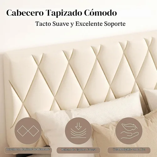 Vista 4 de CXVX Marco de cama tamaño completo con cabecera capitonada de diamante, cama plataforma tapizada en terciopelo y soporte de listones de madera, sin