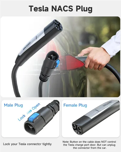 Vista 5 de SEGUMA Cable de extensión de cargador EV para Tesla, cable de extensión NACS para cargador NACS de nivel 1 y 2, conector de pared Tesla, cable
