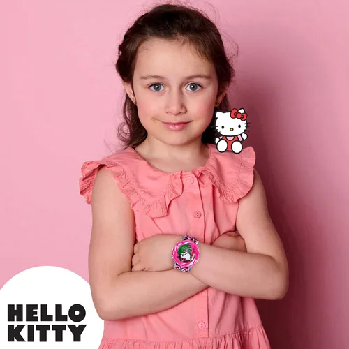 Vista 5 de Reloj LCD Hello Kitty para niñas con luz LED intermitente - Correa rosa vívida, diseño icónico de Hello Kitty, accesorio divertido para enseñar