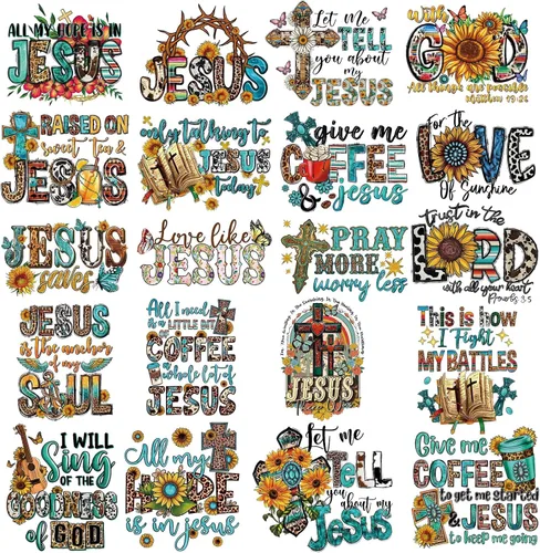 Vista 8 de Calcomanías termoadhesivas de Jesús Dios, 8 unidades, palabras de bendición del Señor, calcomanías de transferencia de calor, lavables, apliques