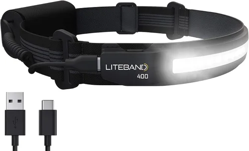 Vista 10 de OPTIMAL VENTURES Linterna Frontal LED Liteband Súper Ligera Flex de 300 Lúmenes, Lámpara de Cabeza Brillante, Linternas Frontales con Pilas AAA