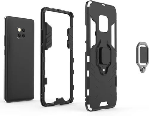 Vista 5 de Compatible con Huawei Mate20 Pro, funda de metal con anillo de agarre a prueba de golpes (funciona con soporte magnético para automóvil), funda Negro