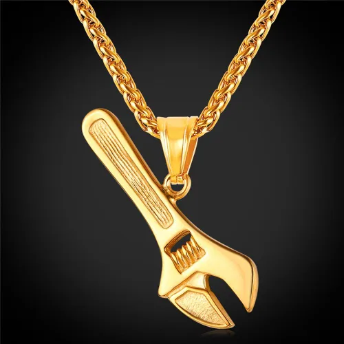 Vista 6 de U7 Punk Necklaces Stainless Steel 18K Gold Plated Large Hip Hop DaggerKnifeSwordSteampunk GearLarge Razor Blade Pendant Necklace for Men Women