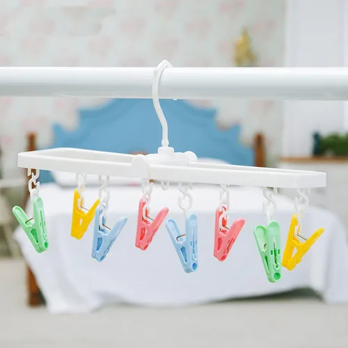 Vista 7 de MXY Pinzas de ropa plegables de plástico para ropa interior, ganchos para ropa interior, ropa sucia, colgador de lencería colorido, 8 pasadores