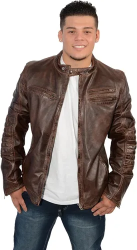 Vista 8 de Milwaukee Leather SFM1805 - Chaqueta de piel de cordero marrón con puntada lateral para hombre