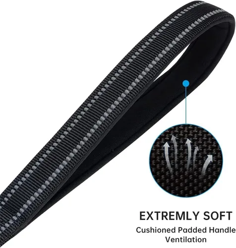 Vista 3 de EXCELLENT ELITE SPANKER Correa doble reflectante - Correa doble para perro de 5 pies con mango acolchado para dos perros que caminan y entrenan Negro