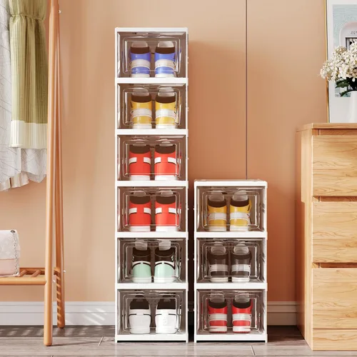 Vista 6 de Caja Organizadora de Almacenamiento para Zapatos 6 Niveles, Plegable y Colapsable, Apilable, para Zapatos de Tamaño 12, Sin Ensamblaje, para Hombres