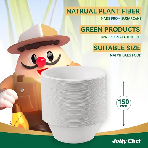 Vista 6 de JOLLY CHEF Cuencos de papel compostables desechables [12 oz] Recipientes para sopa resistentes [150 paquetes] Bagazo biodegradable apto