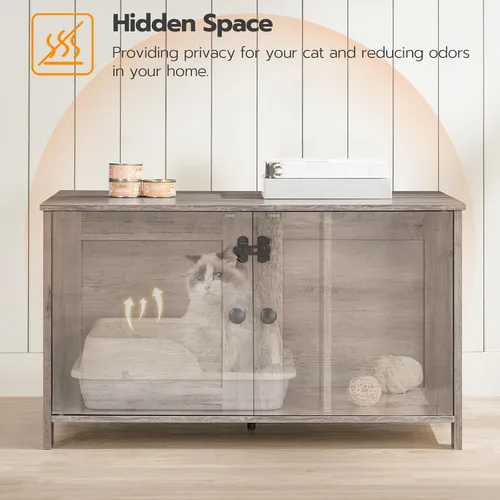 Vista 6 de HOOBRO Gabinete para Caja de Arena, Mueble para Caja de Arena de Gato con Divisor Removible, Mueble Grande para Caja de Arena Oculta, Casa de Madera