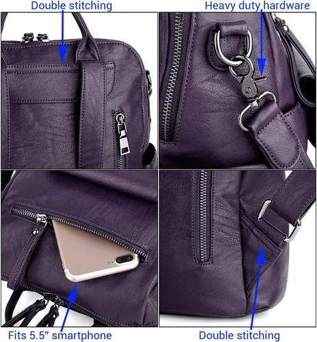 Vista 4 de UTO Bolso de la mochila de las mujeres 3 maneras PU cuero lavado señoras mochila hombro bolso nuevo azul