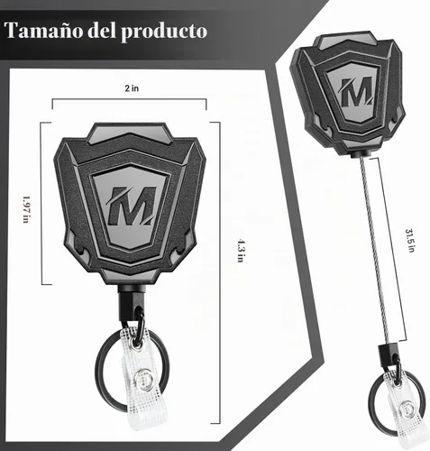Vista 2 de 1 paquete de llavero retráctil resistente con clip para cinturón, carrete retráctil para insignia de identificación con cable de acero de 31.5