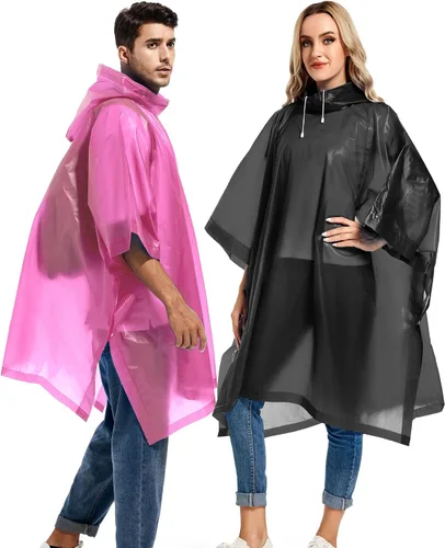 Vista 9 de Paquete de 2 ponchos de lluvia para adultos, reutilizables, impermeables, de supervivencia, emergencia, resistente, con capucha con cordón