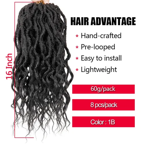 Vista 3 de Rizos de cabello sintético tejido en crochet de 16 pulgadas, 8 paquetes, Rizos de cabello tejido en crochet pre-enlazados con extremos rizados