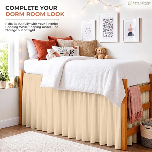 Vista 106 de Dorm Ruffle Twin XL 28" Drop Extra Long BedSkirt, Premium Brushed Microfiber Tailored Drop, Put On Elastic Long Dust Ruffle, Split Corner, Bedroom