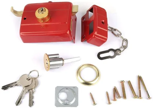 Vista 3 de Cerradura de seguridad roja resistente de la puerta delantera de la puerta de 1.772 in-2.165 in con llaves