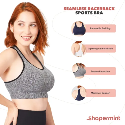Vista 5 de SHAPERMINT Sujetadores deportivos para mujer, sujetadores de entrenamiento para mujer, brasier deportivo de talla grande, tops de entrenamiento