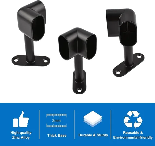 Vista 3 de INCREWAY 2 piezas de soporte de barra de armario ovalada de esquina 90 ° resistente accesorios de armario para ropa riel de ropa asiento para barra