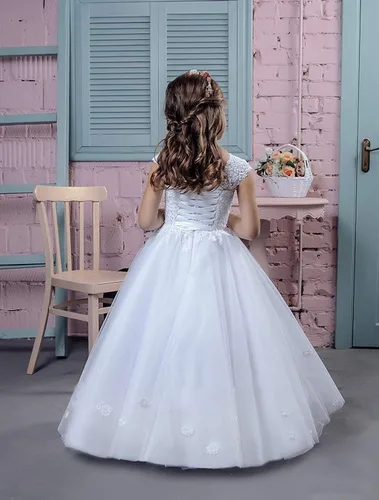 Vista 2 de Gzcdress Vestido de primera comunión, vestidos de bautismo de encaje para niñas 7-16, junior, dama de honor, boda
