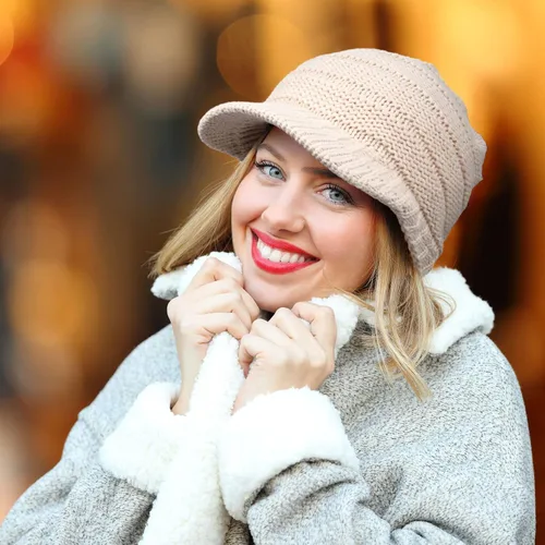 Vista 5 de Gorro de punto de invierno para mujer, gorro de invierno para mujer, gorro holgado con visera, gorro cálido con calavera de Newsboy
