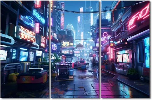 Vista 28 de Lienzo decorativo para pared de sala de estar, lienzo Cyberpunk, decoración de pared de 3 paneles, decoración de pared para el hogar, dormitorio