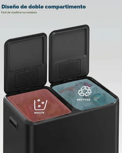 Vista 3 de ComfyCorner - Bote de basura de 16 galones (2 x 30 L) doble, bote de basura de cocina de acero inoxidable, papelera de reciclaje con caja de control