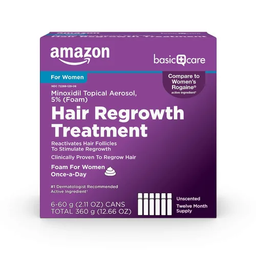 Vista 7 de Amazon Basic Care Tratamiento de crecimiento del cabello para mujeres, espuma de aerosol tópico al 5 % de Minoxidil, sin perfume, clínicamente