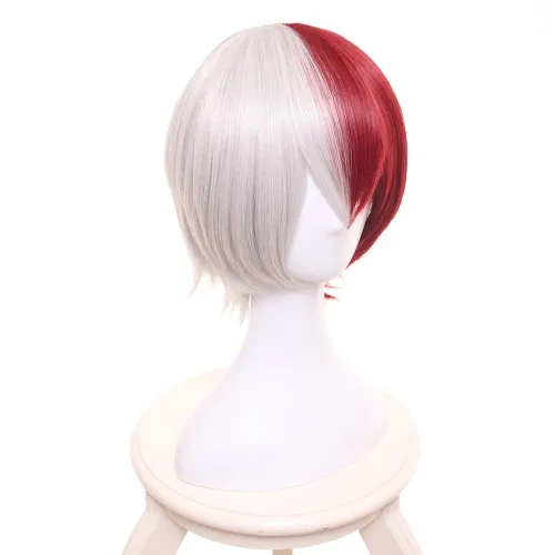 Vista 3 de OSIAS Peluca de cosplay de anime, peluca de Halloween, con gorra de peluca gratis (Todoroki Shouto)