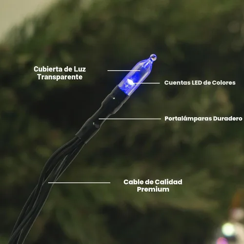 Vista 4 de Luces de Navidad a pilas para exteriores, 2 paquetes de 5.4 m, 50 luces LED multicolores mini para Navidad, Luces de Navidad con control remoto, 8